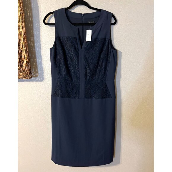 Ann Taylor Dress 10 Lace Panel A Line Stretch Sleeveless Career Church NWT NEW - Picture 5 of 7